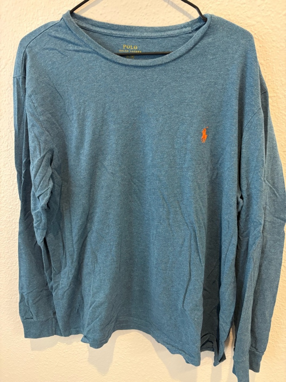 Polo Ralph Lauren Blue Long Sleeve Shirt with Orange Pony - large